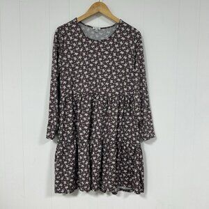 Love, Fire Women Burgundy Floral  Casual Long Sleeve Dress XL